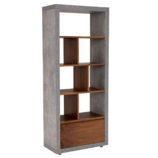 An Image of Halmstad Shelving Unit, Concrete and Walnut