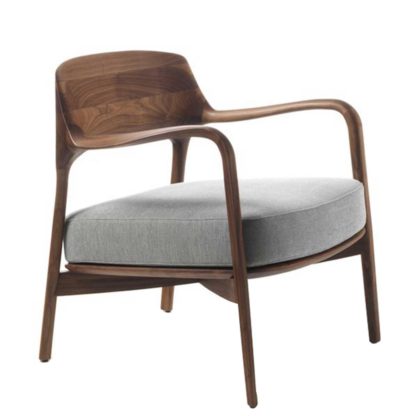 An Image of Porada Louis Armchair, Canaletta Walnut && Moran Fabric