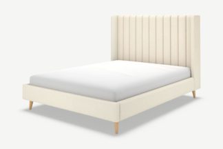 An Image of Cory Double Bed, Ivory White Boucle with Oak Legs