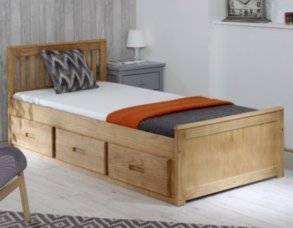 An Image of Wooden Storage Bed Frame 4ft6 Double Mission Waxed Pine