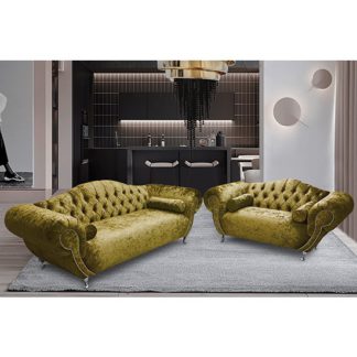 An Image of Huron Velour Fabric 2 Seater And 3 Seater Sofa In Grass
