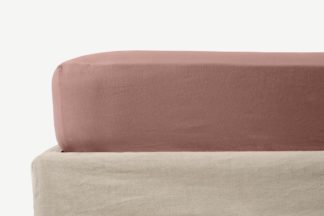 An Image of Tira Linen & Cotton Blend Fitted Sheet, Super King, Dark Rose