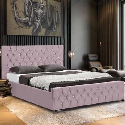 An Image of Papillion Plush Velvet Double Bed In Pink
