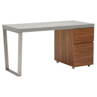 An Image of Halmstad Office Desk, Concrete and Walnut
