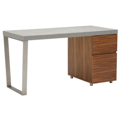 An Image of Halmstad Office Desk, Concrete and Walnut