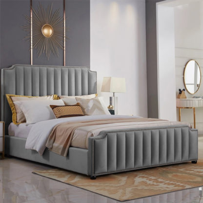 An Image of Kapolei Plush Velvet Small Double Bed In Grey