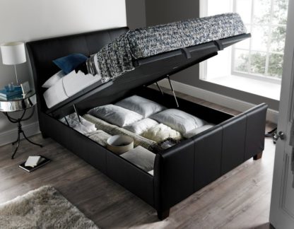 3cc97d456bda3e84034fb94cc854b8a3f97673ae7cbadbb5756ee7f3a655dd0f.jpg An Image of Allendale Black Faux Leather Ottoman Storage Bed Frame - 4ft6 Double