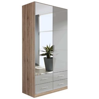 An Image of Moritz 2 Door 4 Drawer Hinged Wardrobe, San Remo Oak Light and High Polish Silk Grey