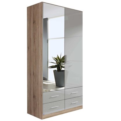 An Image of Moritz 2 Door 4 Drawer Hinged Wardrobe, San Remo Oak Light and High Polish Silk Grey