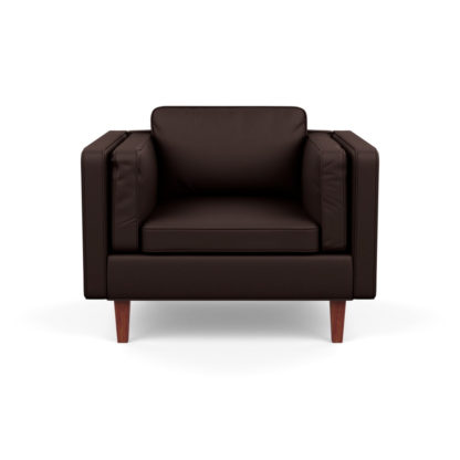 An Image of Heal's Chill Armchair Leather Grain Chocolate 066 Natural Feet