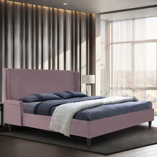 An Image of Scottsbluff Plush Velvet Double Bed In Pink