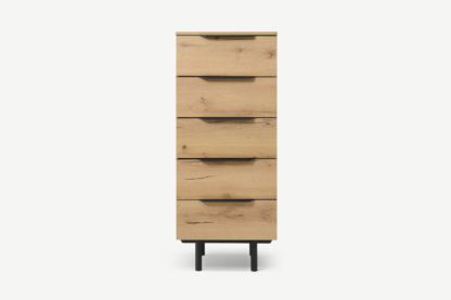 An Image of Damien Tall Chest of Drawers, Distressed Oak Effect & Black