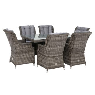 An Image of Amberley 6 Seat Garden Rectangular Dining Set in Grey Weave and Grey Fabric