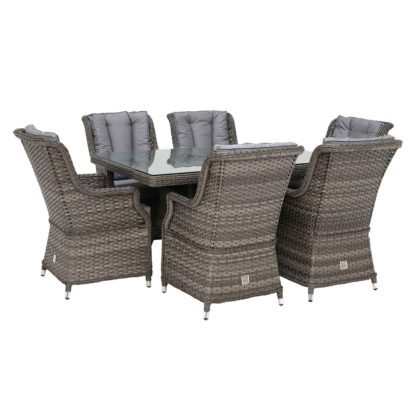 An Image of Amberley 6 Seat Garden Rectangular Dining Set in Grey Weave and Grey Fabric