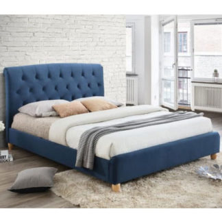 An Image of Brompton Fabric Small Double Bed In Midnight Blue