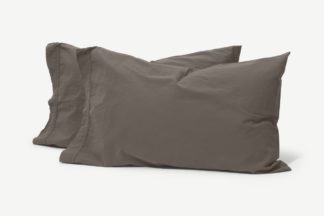 An Image of Zana 100% Organic Cotton Stonewashed Pair of Pillowcases, Anthracite Grey