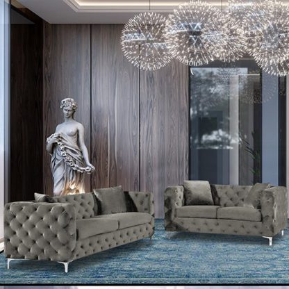 40ea5b128f0d5ebcded12fd03bc6c863ad001cbdd69209a1128771e65ec90a93.jpg An Image of Mills Velour Fabric 2 Seater And 3 Seater Sofa In Putty