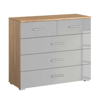 An Image of Celle 5 Drawer Chest, Sonoma Oak and High Polish Soft Grey
