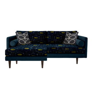 An Image of Orla Kiely Mimosa Large Chaise Sofa, Patterned Velvet