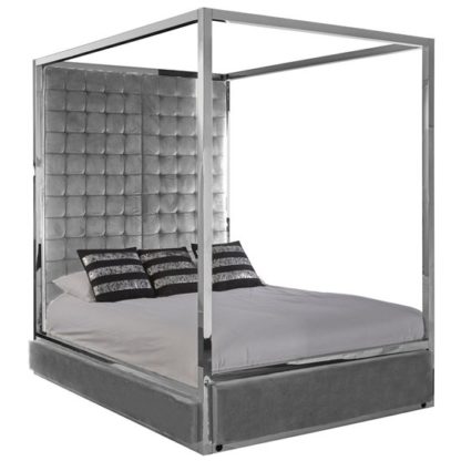 41aa7c5560ce05f63058fe7399ac442bf22ae3d69b505a911cb6719240b326f0.jpg An Image of Markeb Fabric King Size Bed In Grey Velvet