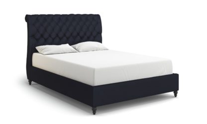 An Image of MiBed Cheshire Velvet Double Bed Frame - Blue