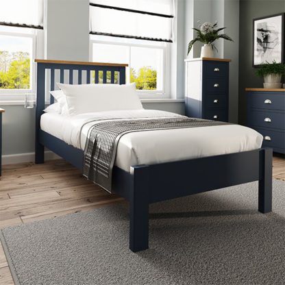 An Image of Rosemont Wooden Single Bed In Dark Blue