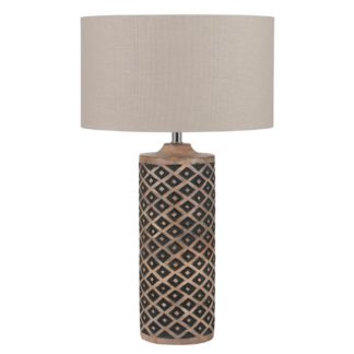 An Image of Tall Wooden Diamond Table Lamp, Natural Black and Taupe