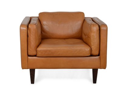 An Image of Heal's Chill Armchair Leather Grain Chocolate 066 Natural Feet