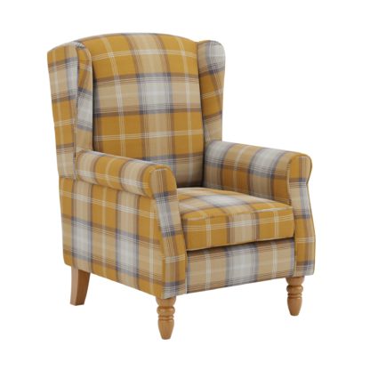 An Image of Oswald Check Wingback Armchair - Old Gold Old Gold