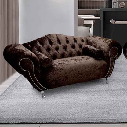 An Image of Huron Malta Plush Velour Fabric 2 Seater Sofa In Taupe