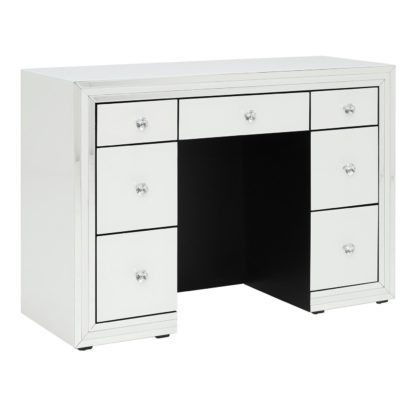 An Image of Krystal 7 Drawer Dressing Table, White Glass and Mirror