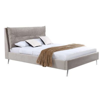 49fd9401ff5048bf0a2e1941485b19a60612f2e6b11a30eb4524623a872165ae.jpg An Image of Avery Velvet Upholstered Double Bed In Subtle Mink
