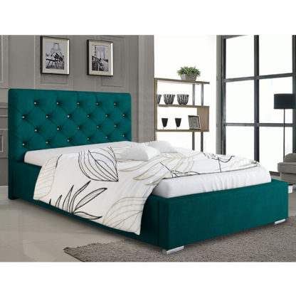 An Image of Hyannis Plush Velvet Single Bed In Green