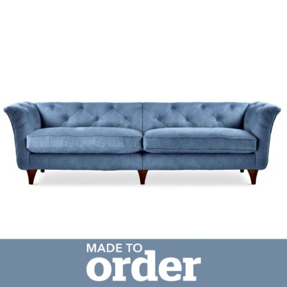 An Image of Jaipur 4 Seater Sofa Brushed Plain Fabric Blue