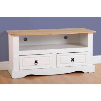 An Image of Corona White Flat Screen TV Unit White and Brown