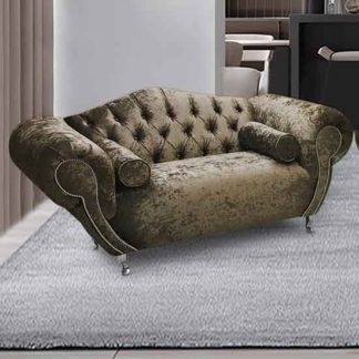 An Image of Huron Malta Plush Velour Fabric 2 Seater Sofa In Parchment