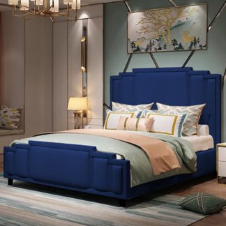 An Image of Enumclaw Plush Velvet Double Bed In Blue