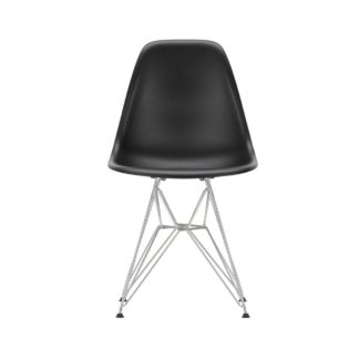 An Image of Vitra Eames DSR Side Chair New Height Deep Black Chrome Base