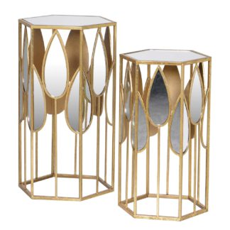 An Image of Pair of Hexagonal Mirrored Side Tables, Gold and Mirrored