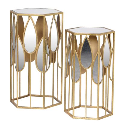 An Image of Pair of Hexagonal Mirrored Side Tables, Gold and Mirrored