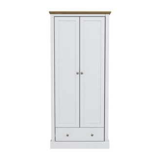 An Image of Devon Wooden Wardrobe In White With 2 Doors