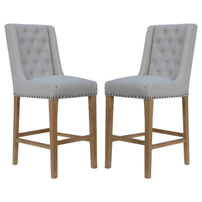 An Image of Rugeley Natural Fabric Button Back Bar Stools In Pair