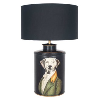 An Image of Black Hand Painted Dog Table Lamp, Black Shade