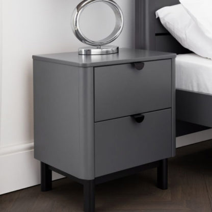 57fc7423d47ab0d2a74fdb1d2916d66d15816219ff90e9a4cdc7435880e031b4.jpg An Image of Chloe Wooden Bedside Cabinet In Strom Grey With 2 Drawers