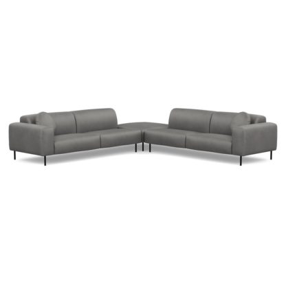 An Image of Heal's Luna Large Corner Sofa Luxury Leather Anthracite Black Feet