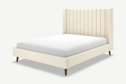 An Image of Cory Super King Size Bed, Ivory White Boucle with Walnut Stain Oak Legs