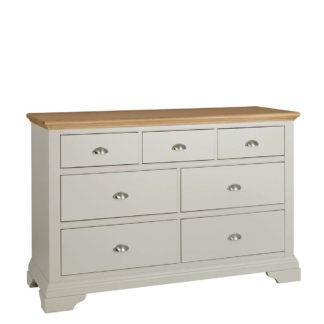 An Image of Carrington 3 Over 4 Drawer Wide Chest, Soft Grey and Oak