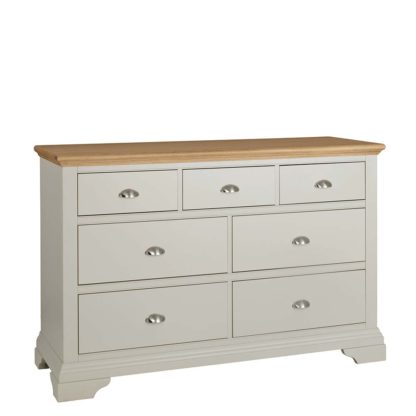 An Image of Carrington 3 Over 4 Drawer Wide Chest, Soft Grey and Oak