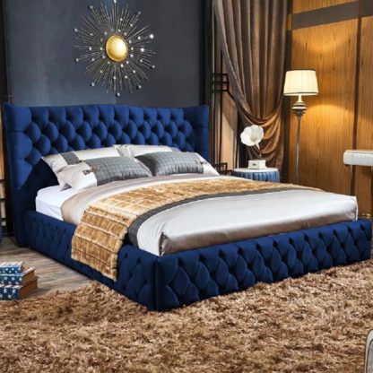 An Image of Greeley Plush Velvet Single Bed In Blue