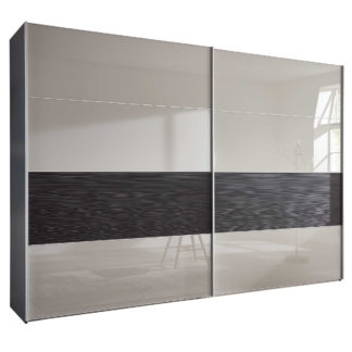 An Image of Riga 2 Door Sliding Wardrobe, Pebble Glass and Structure Graphite